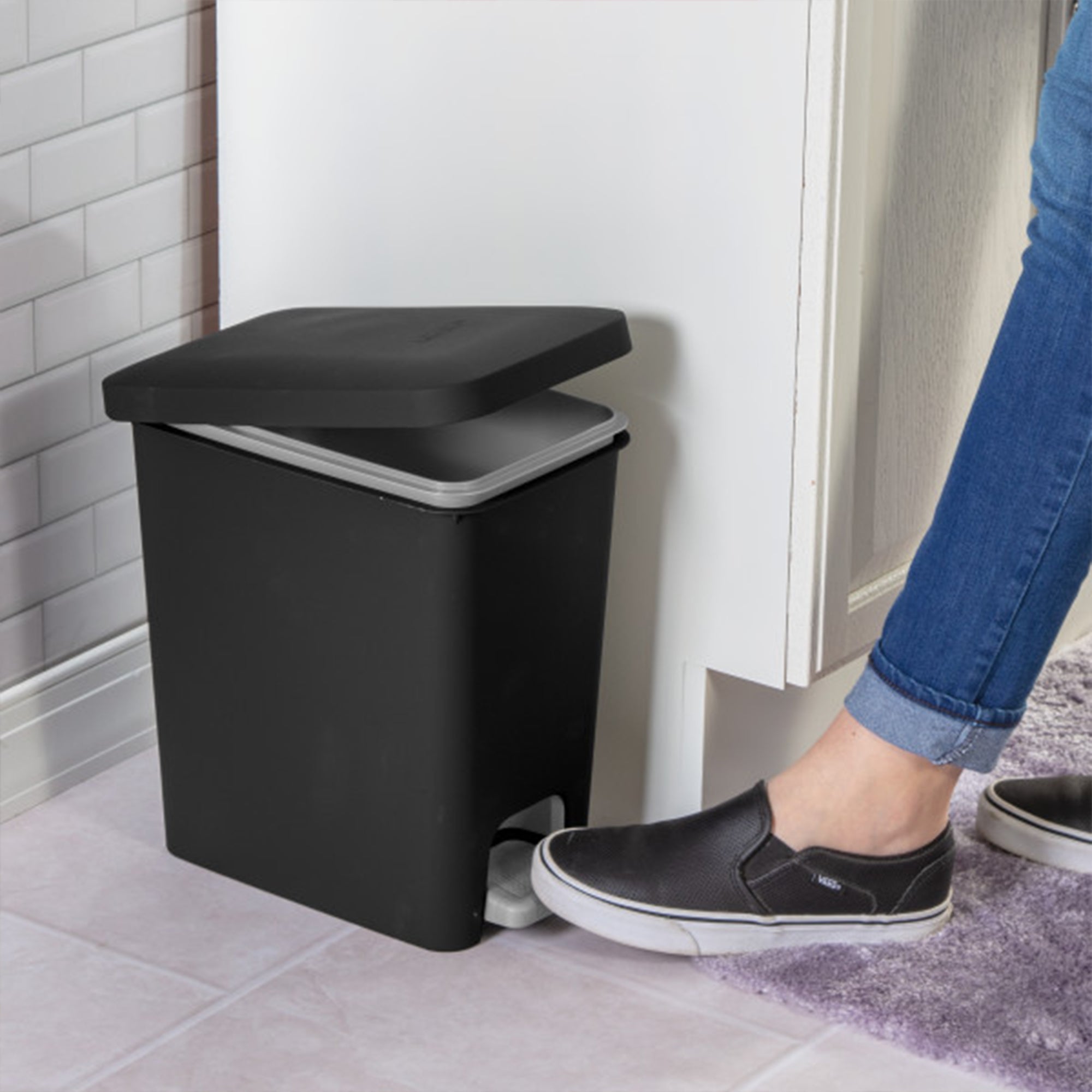 Sterilite 2.7 Gallon Rectangular Step On Trash Bin Wastebasket, Black (8 Pack) - VMInnovations