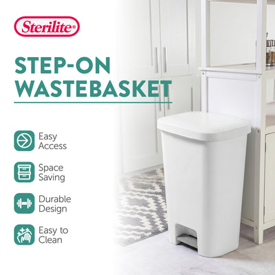 Sterilite 11.9 Gal Rectangle Step On Trash Kitchen Wastebasket, White (12 Pack)