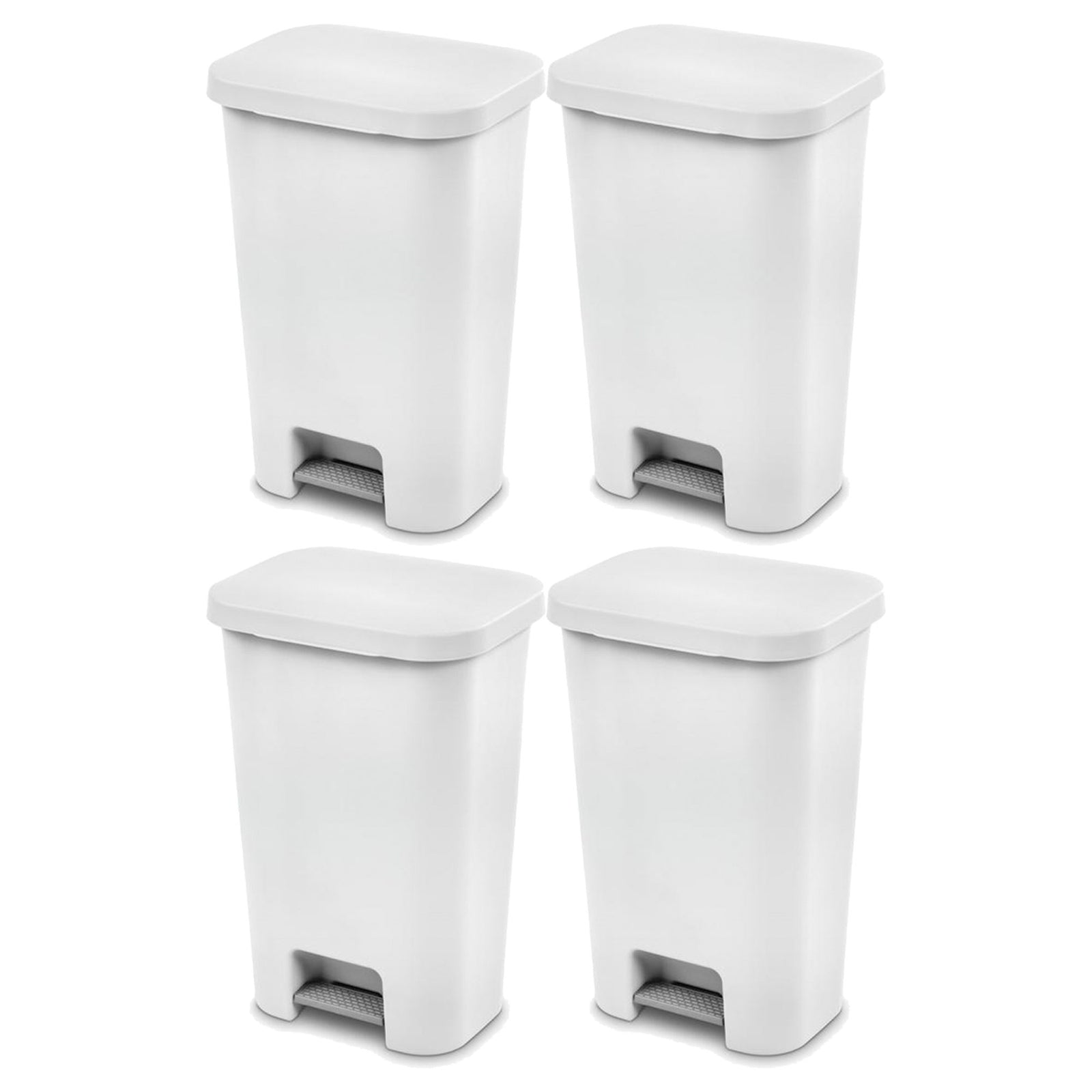 Sterilite 11.9 Gal Rectangle Step On Trash Kitchen Wastebasket, White (4 Pack) - VMInnovations