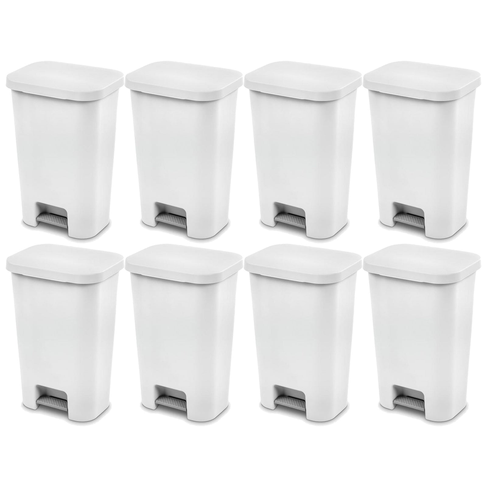 Sterilite 11.9 Gal Rectangle Step On Trash Kitchen Wastebasket, White (8 Pack) - VMInnovations