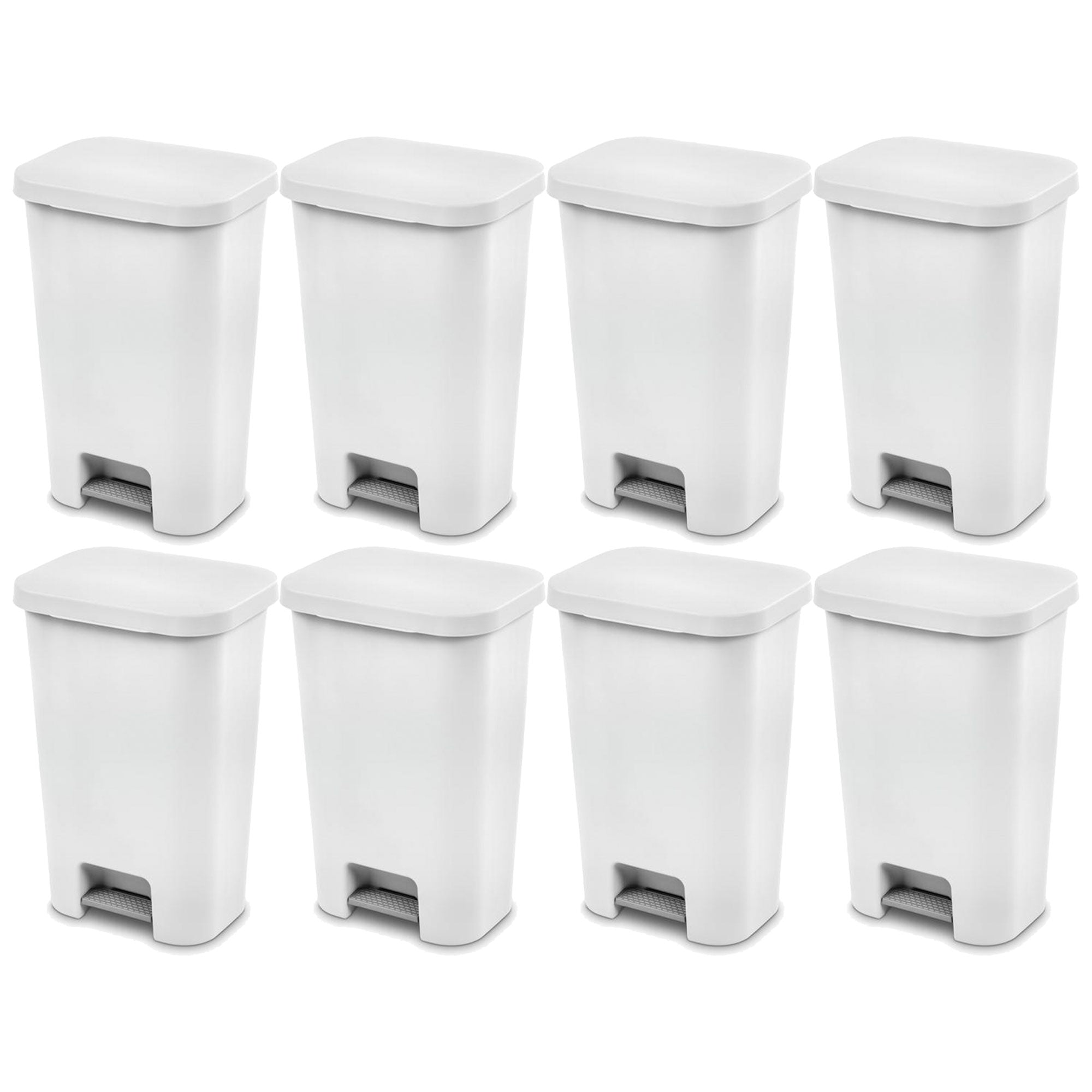 Sterilite 11.9 Gal Rectangle Step On Trash Kitchen Wastebasket, White (8 Pack) - VMInnovations