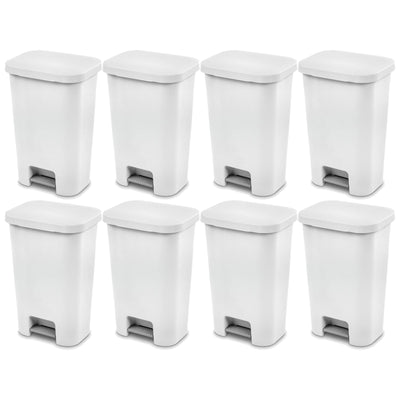 Sterilite 11.9 Gal Rectangle Step On Trash Kitchen Wastebasket, White (8 Pack) - VMInnovations
