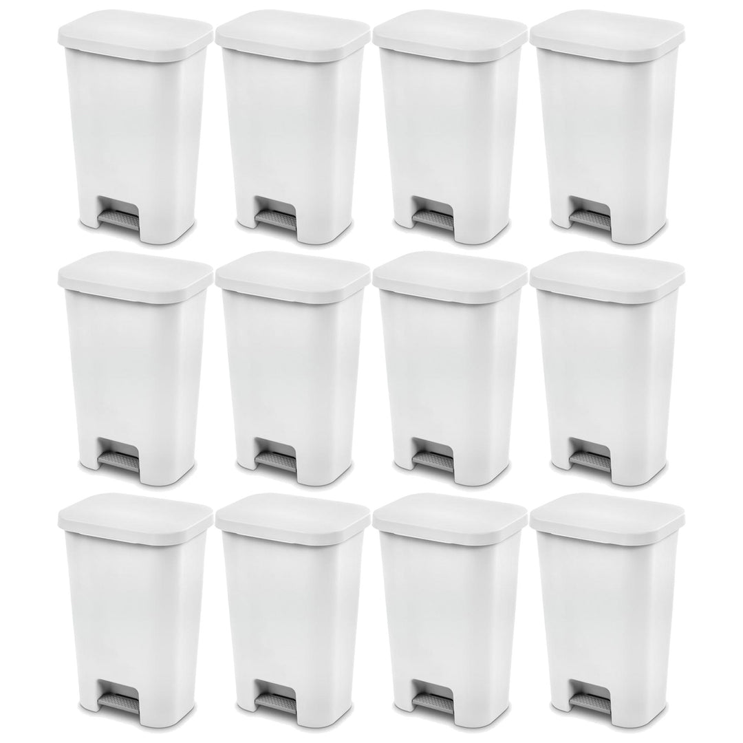 Sterilite 11.9 Gal Rectangle Step On Trash Kitchen Wastebasket, White (12 Pack)