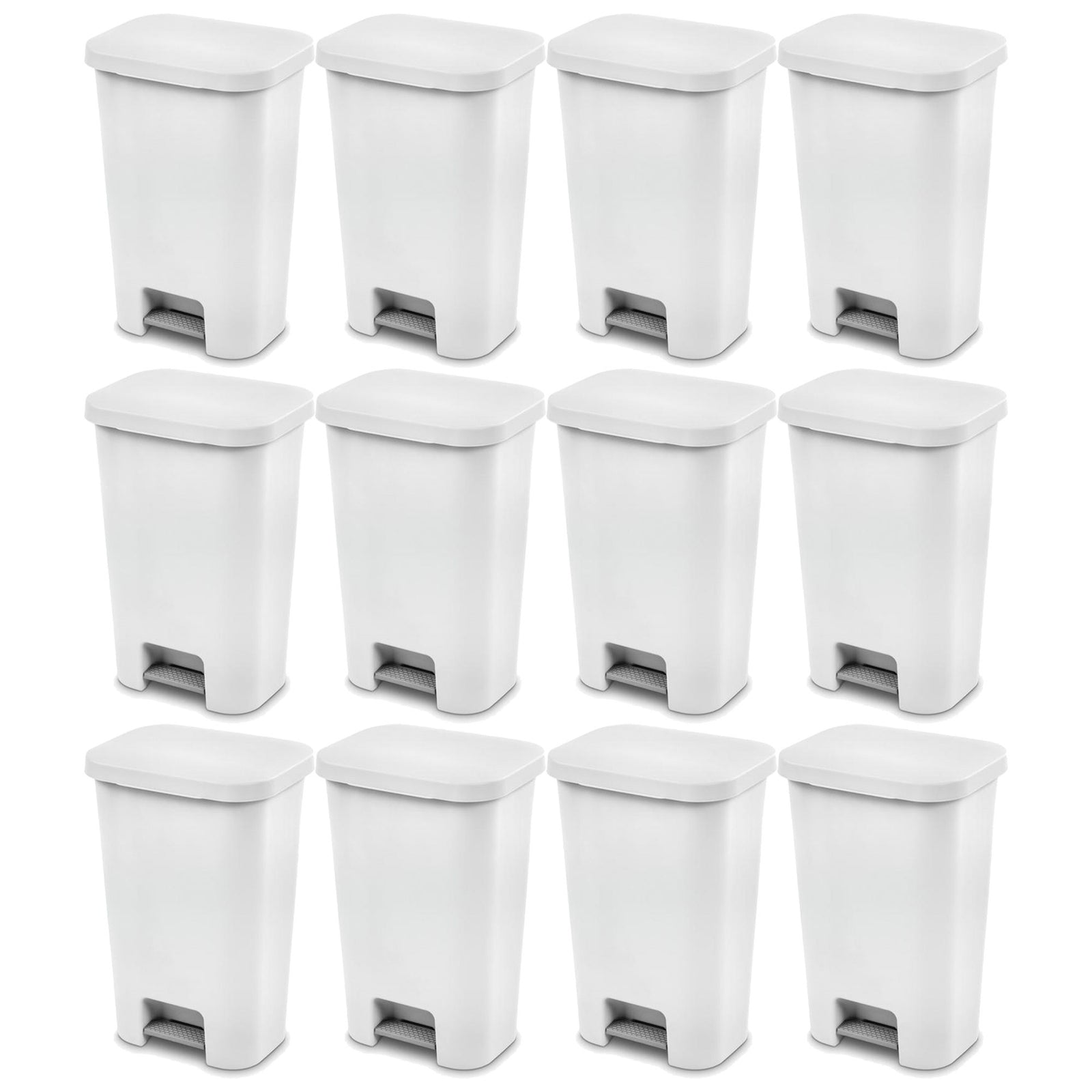 Sterilite 11.9 Gal Rectangle Step On Trash Kitchen Wastebasket, White (12 Pack) - VMInnovations