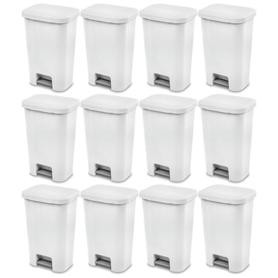 Sterilite 11.9 Gal Rectangle Step On Trash Kitchen Wastebasket, White (12 Pack)