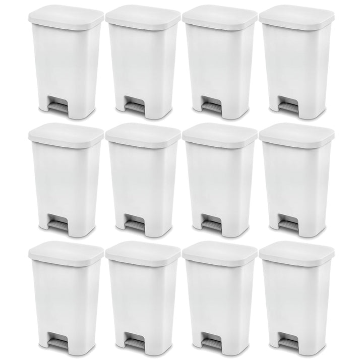 Sterilite 11.9 Gal Rectangle Step On Trash Kitchen Wastebasket, White (12 Pack)