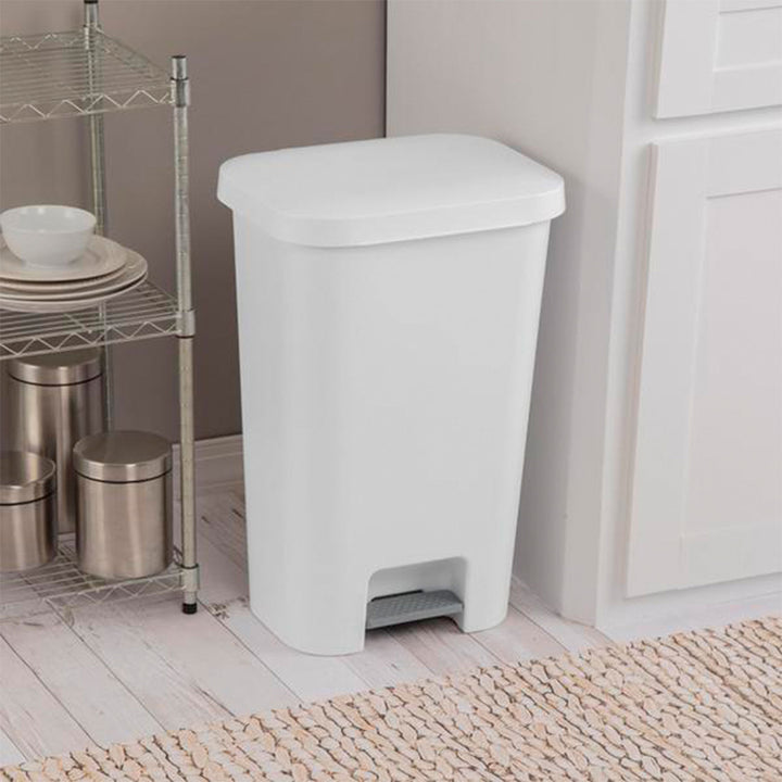 Sterilite 11.9 Gal Rectangle Step On Trash Kitchen Wastebasket, White (12 Pack)