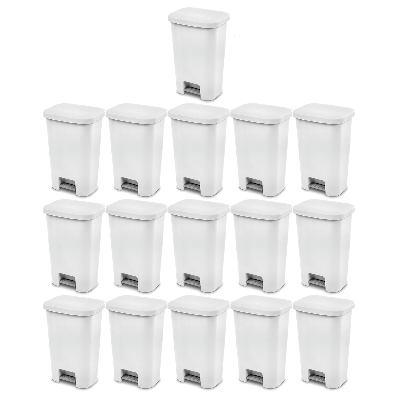 Sterilite 11.9 Gal Rectangle Step On Trash Kitchen Wastebasket, White (16 Pack) - VMInnovations