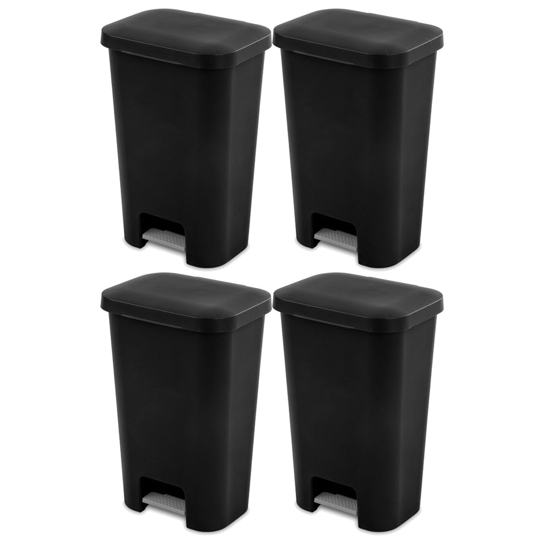 Sterilite 11.9 Gal Rectangle Step On Trash Kitchen Wastebasket, Black (4 Pack)