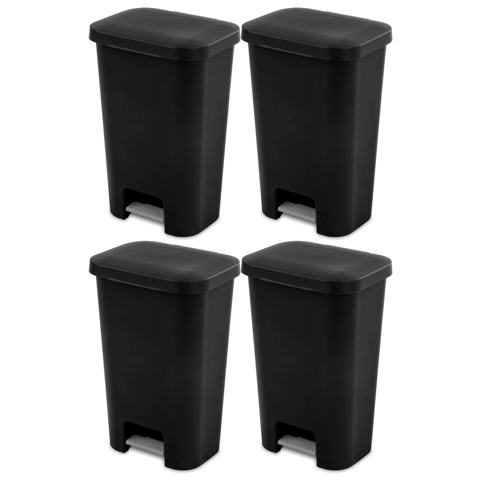 Sterilite 11.9 Gal Rectangle Step On Trash Kitchen Wastebasket, Black (4 Pack) - VMInnovations