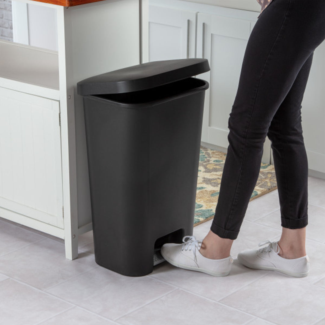 Sterilite 11.9 Gal Rectangle Step On Trash Kitchen Wastebasket, Black (4 Pack)