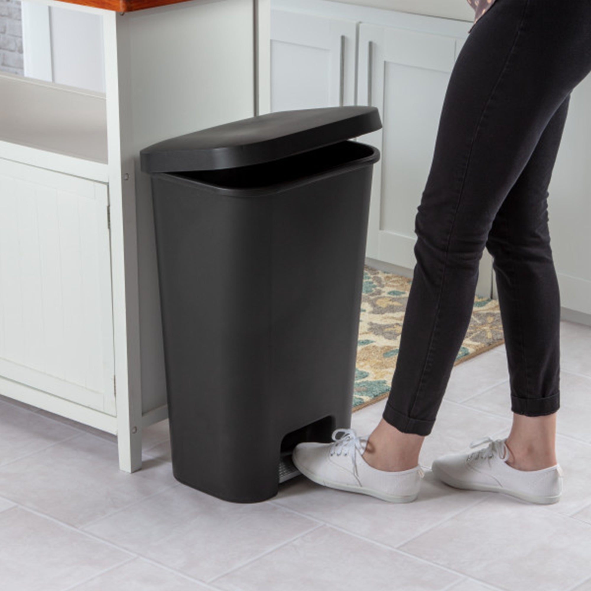 Sterilite 11.9 Gal Rectangle Step On Trash Kitchen Wastebasket, Black (4 Pack) - VMInnovations