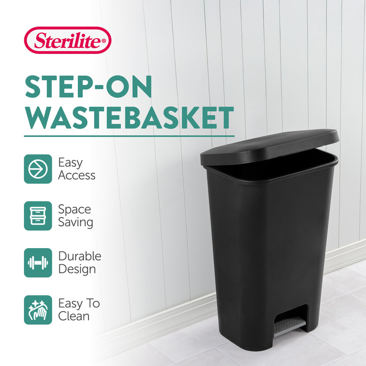 Sterilite 11.9 Gal Rectangle Step On Trash Kitchen Wastebasket, Black (4 Pack) - VMInnovations