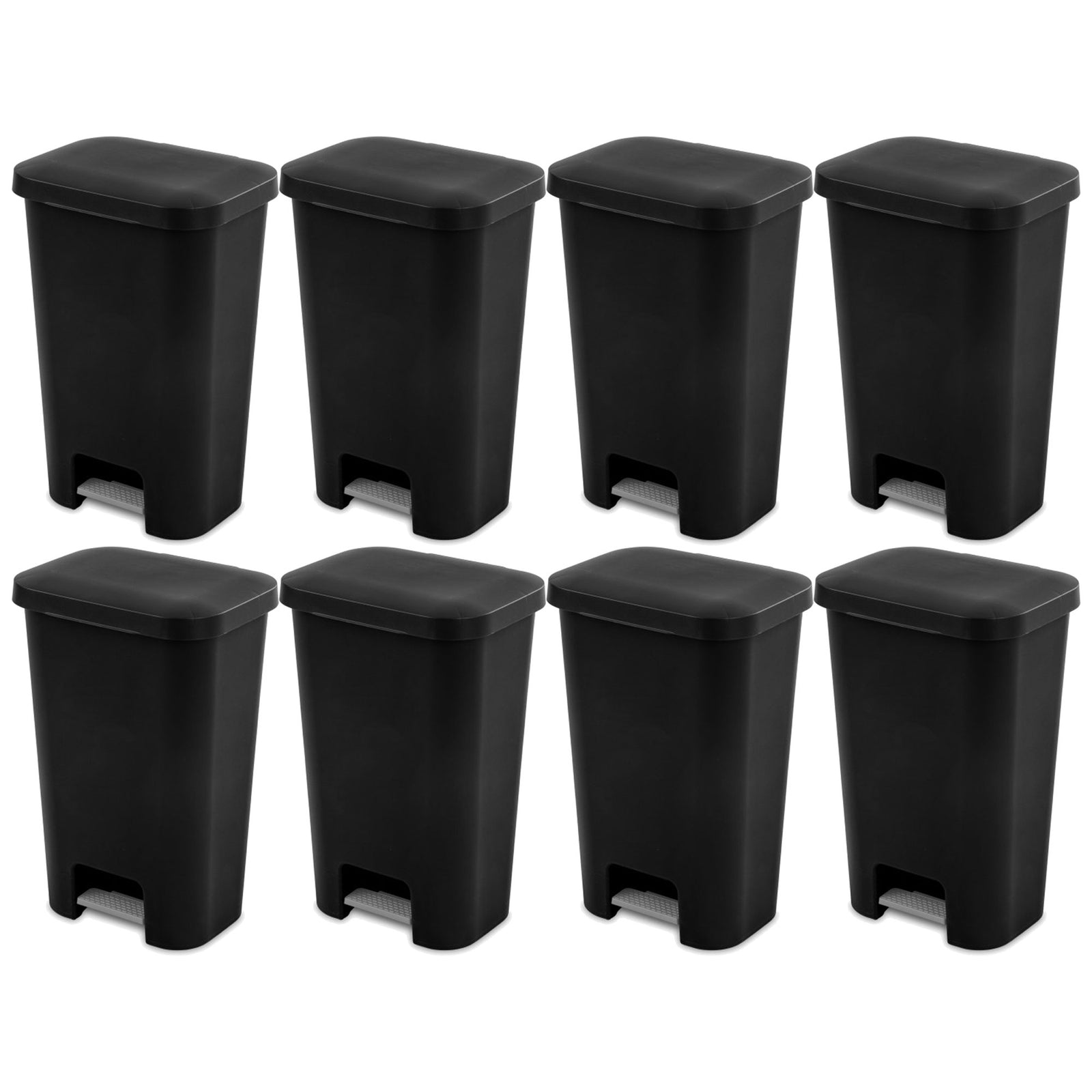 Sterilite 11.9 Gal Rectangle Step On Trash Kitchen Wastebasket, Black (8 Pack) - VMInnovations