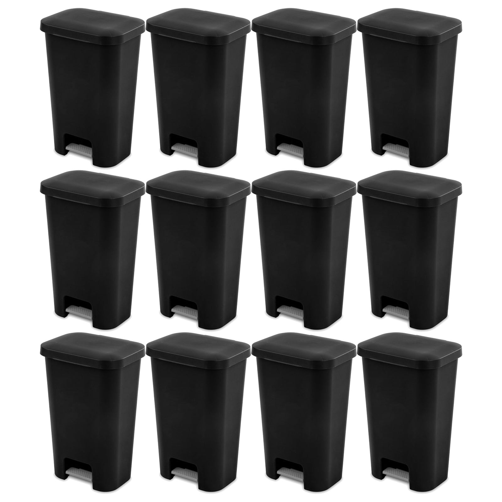Sterilite 11.9 Gal Rectangle Step On Trash Kitchen Wastebasket, Black (12 Pack) - VMInnovations