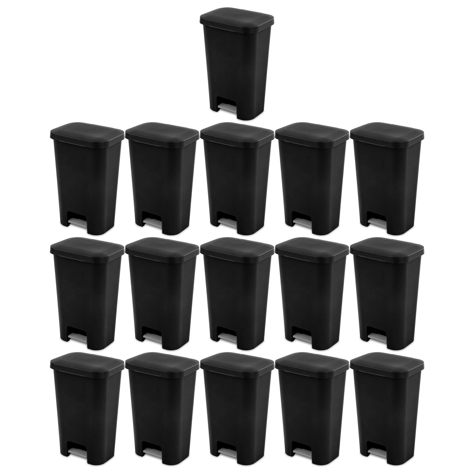 Sterilite 11.9 Gal Rectangle Step On Trash Kitchen Wastebasket, Black (16 Pack) - VMInnovations