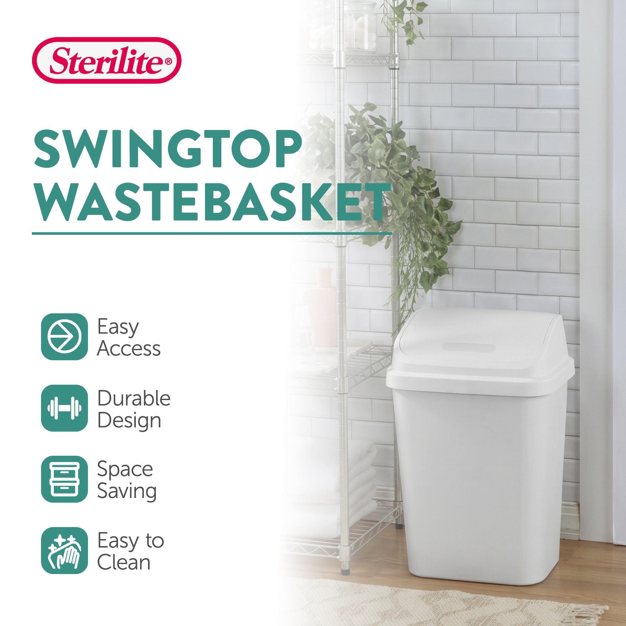 Sterilite 7.8 Gallon SwingTop Kitchen Wastebasket Trash Can, White (12 Pack)