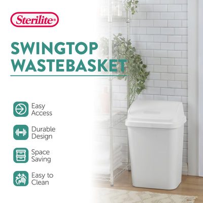Sterilite 7.8 Gallon SwingTop Kitchen Wastebasket Trash Can, White (12 Pack)