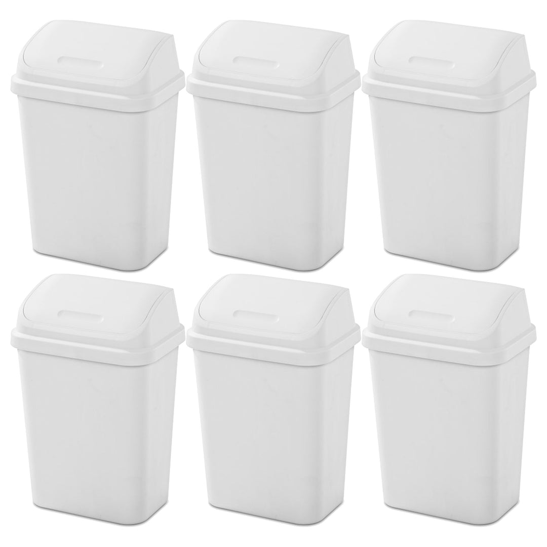 Sterilite 7.8 Gallon SwingTop Kitchen Wastebasket Trash Can, White (6 Pack)