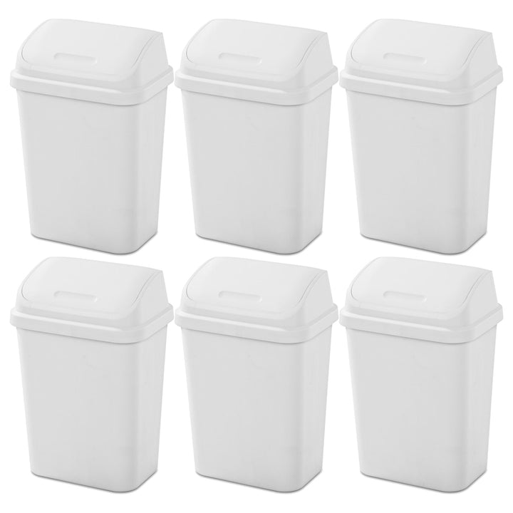 Sterilite 7.8 Gallon SwingTop Kitchen Wastebasket Trash Can, White (6 Pack)