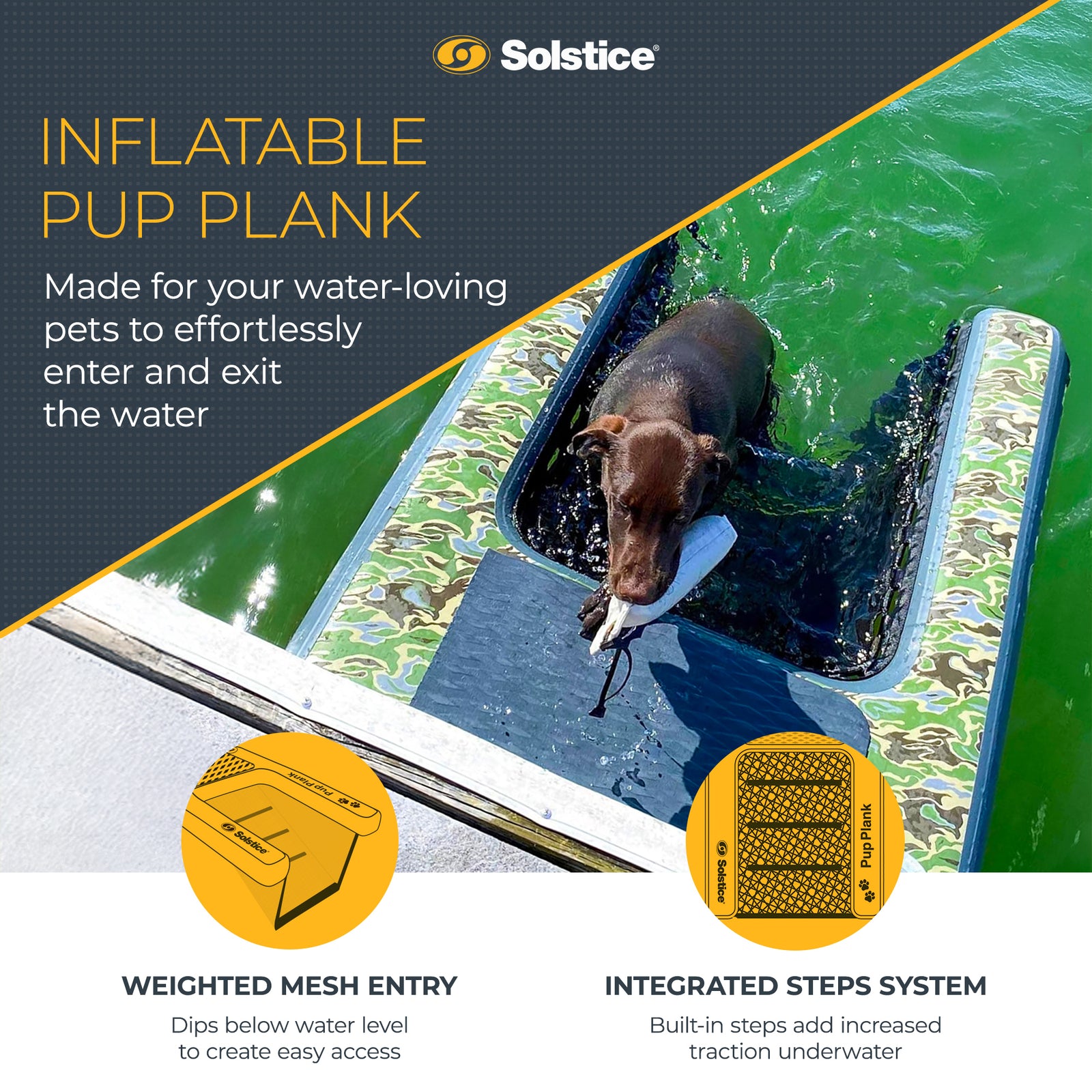 Solstice Original Inflatable Pup Plank Dog Float Floating Ramp Ladder for Pools - VMInnovations
