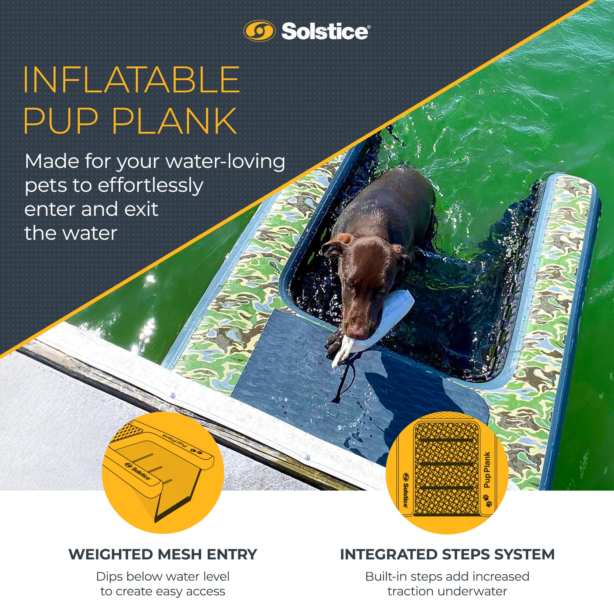 Solstice Original Inflatable Pup Plank Dog Float Ladder for Pools (Open Box) - VMInnovations