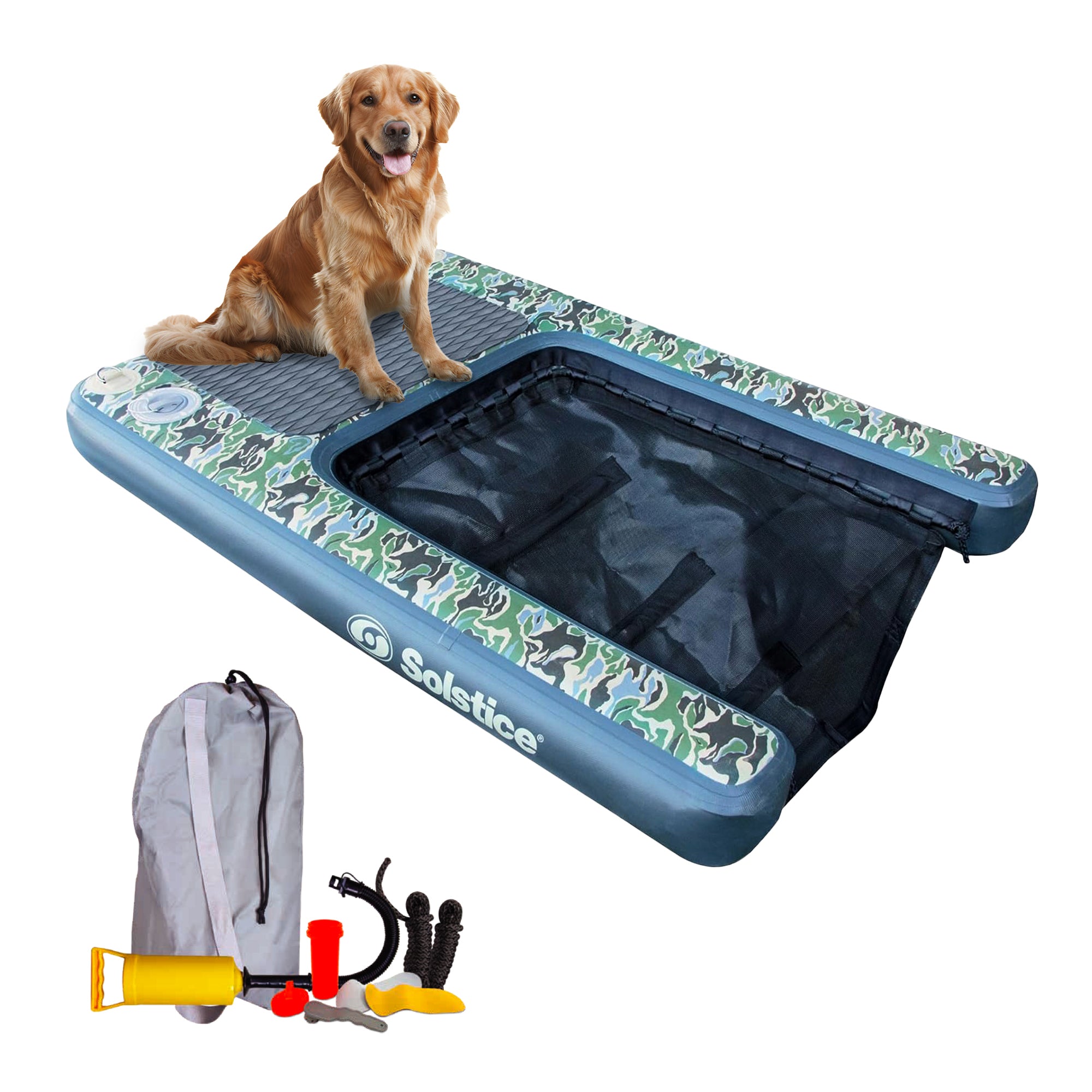 Solstice Original Inflatable Pup Plank Dog Float Floating Ramp Ladder for Pools - VMInnovations