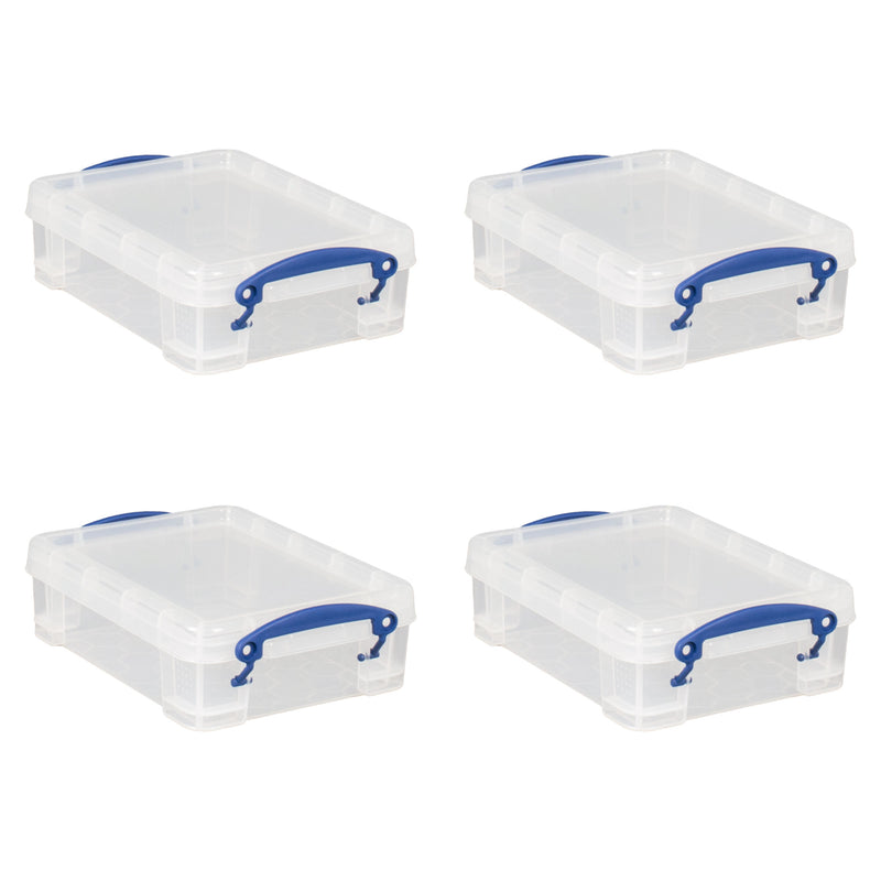 Really Useful Box 1.75L Storage Bin w/Snap Lid & Clip Lock Handle, (4 Pack)