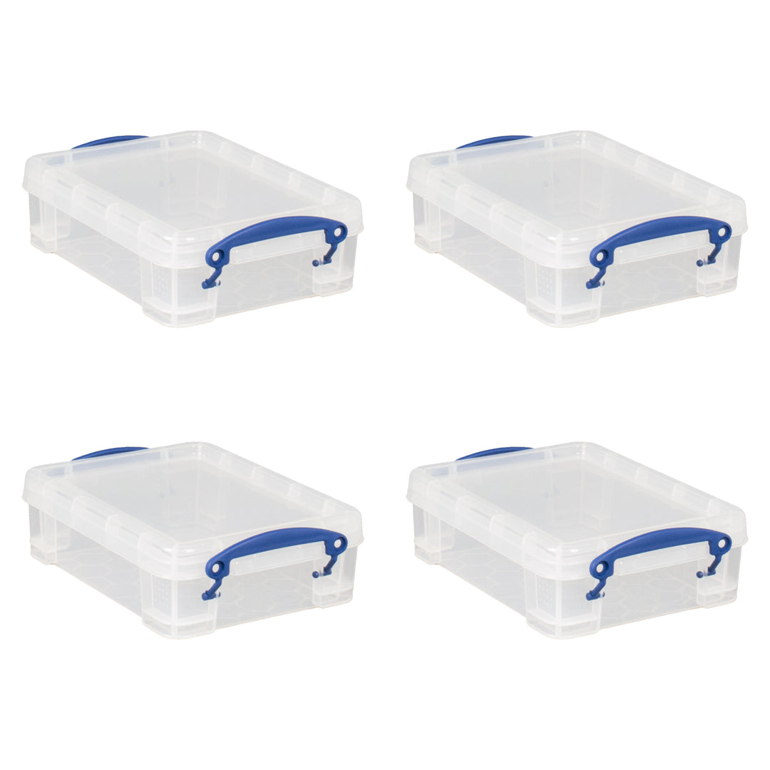 Really Useful Box 1.75L Storage Bin w/Snap Lid & Clip Lock Handle, (4 Pack)