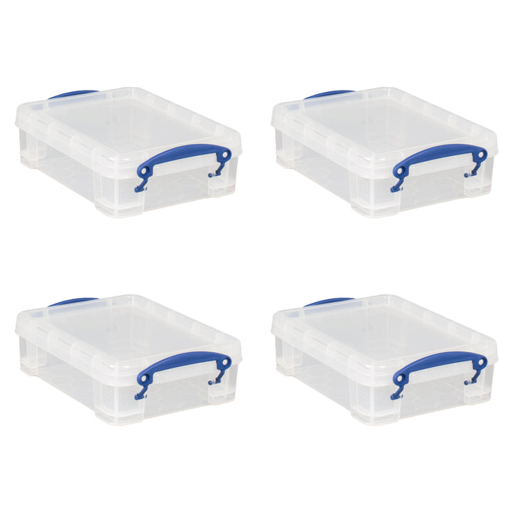 Really Useful Box 1.75L Storage Bin w/Snap Lid & Clip Lock Handle, (4 Pack)
