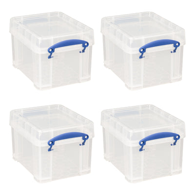 Really Useful Box 3 Liter Snap Lid Storage Bin for Music Storage, Clear (4 Pack)