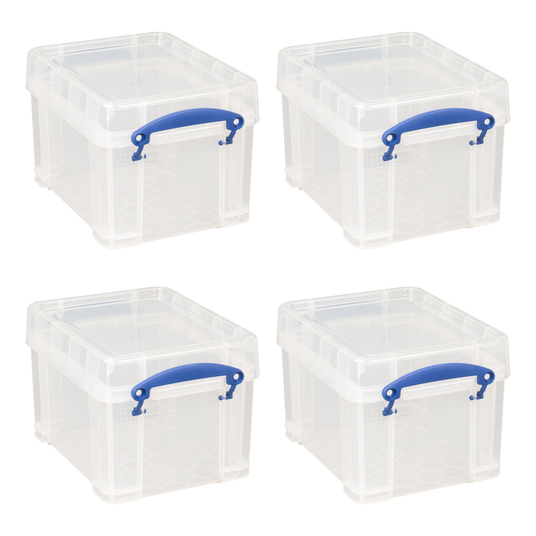 Really Useful Box 3 Liter Snap Lid Storage Bin, Clear (4pk) (Open Box)