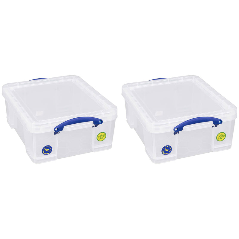 Really Useful Box 18L Storage Container w/Snap Lid & Clip Lock Handle, (2 Pack)