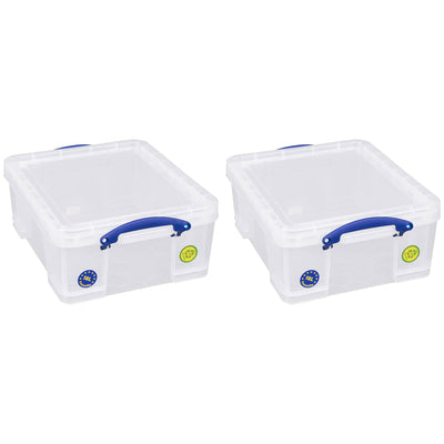 Really Useful Box 18L Storage Container w/Snap Lid & Clip Lock Handle, (2 Pack)