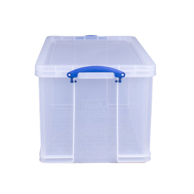 Really Useful Box 84L Storage Container w/Snap Lid & Clip Lock Handle, Clear
