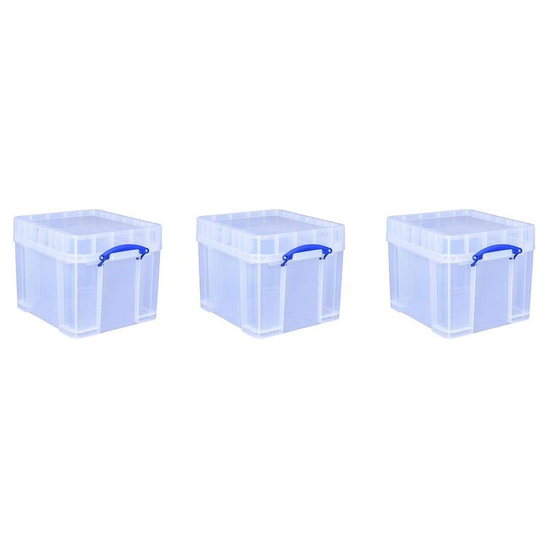 Really Useful Box 35 Liters Transparent Storage Container with Snap Lid, 3 Pack
