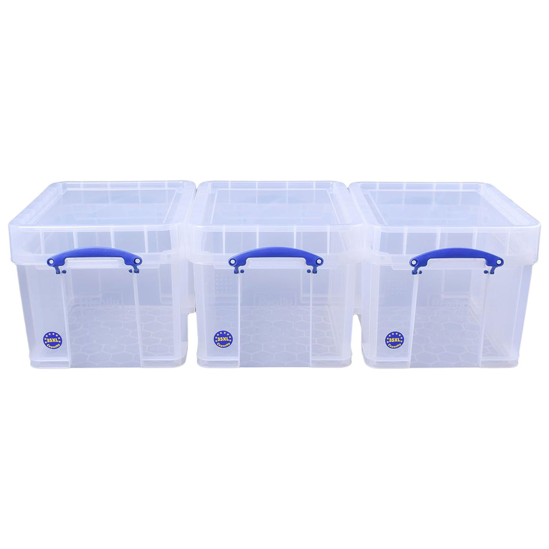 Really Useful Box 35 Liters Transparent Container w/Snap Lid, 3pk(Open Box)