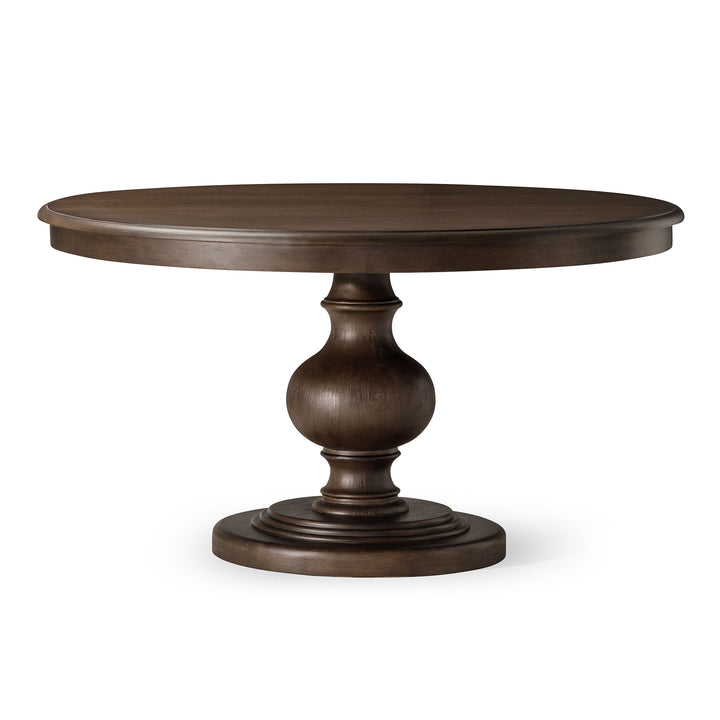 Maven Lane Traditional Round Wooden Dining Table, Antiqued Brown Finish (Used) - VMInnovations