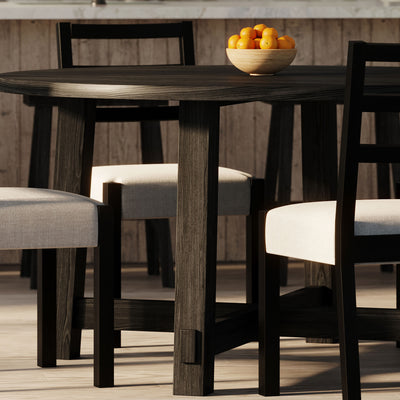 Sasha Organic Round Wooden Dining Table in Weathered Black Finish - VMInnovations