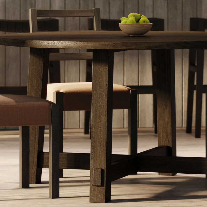 Maven Lane Sasha Round Wooden Dining Table in Weathered Brown Finish