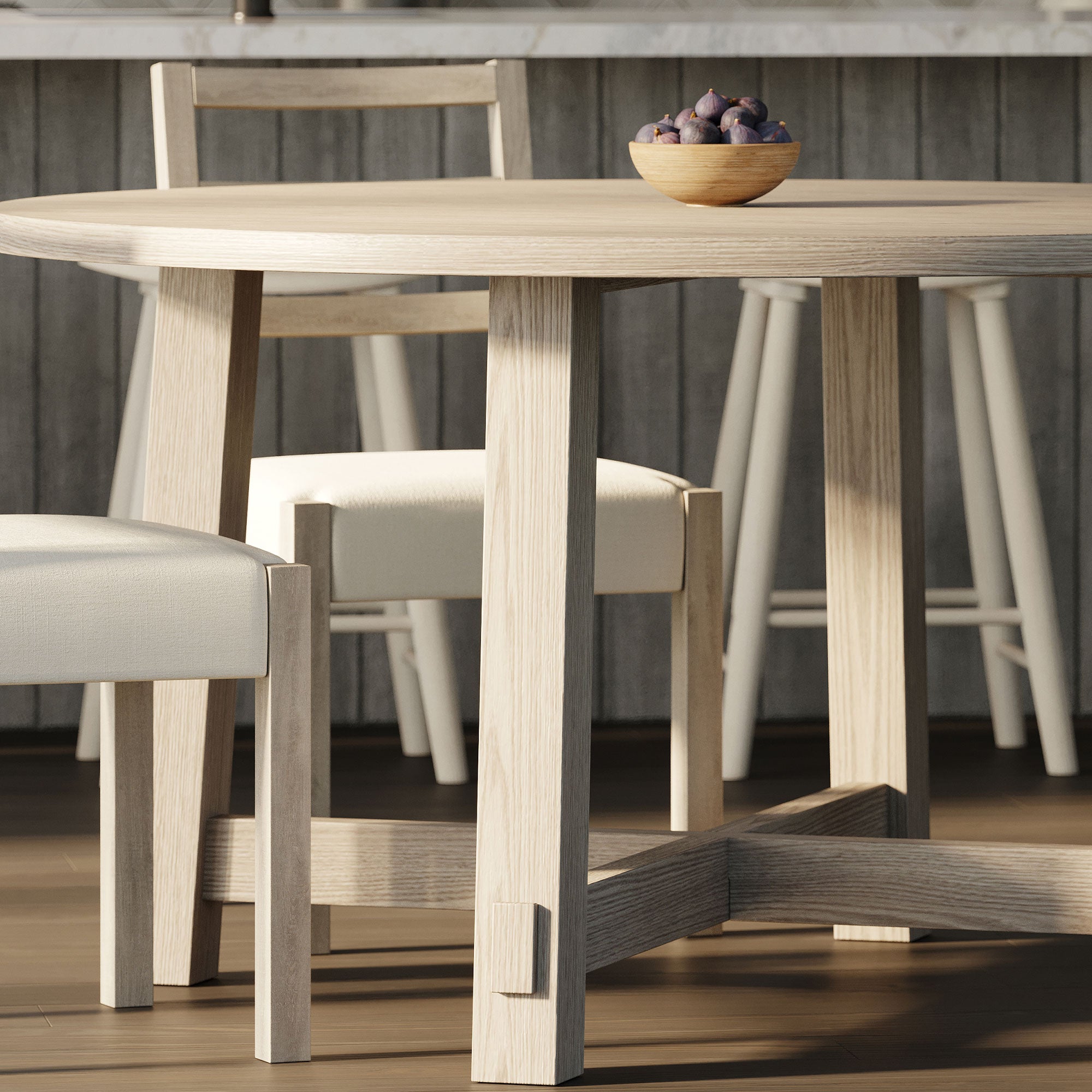 Maven Lane Sasha Round Wooden Dining Table in Weathered White Finish - VMInnovations