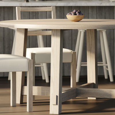 Maven Lane Sasha Round Wooden Dining Table in Weathered White Finish (For Parts)