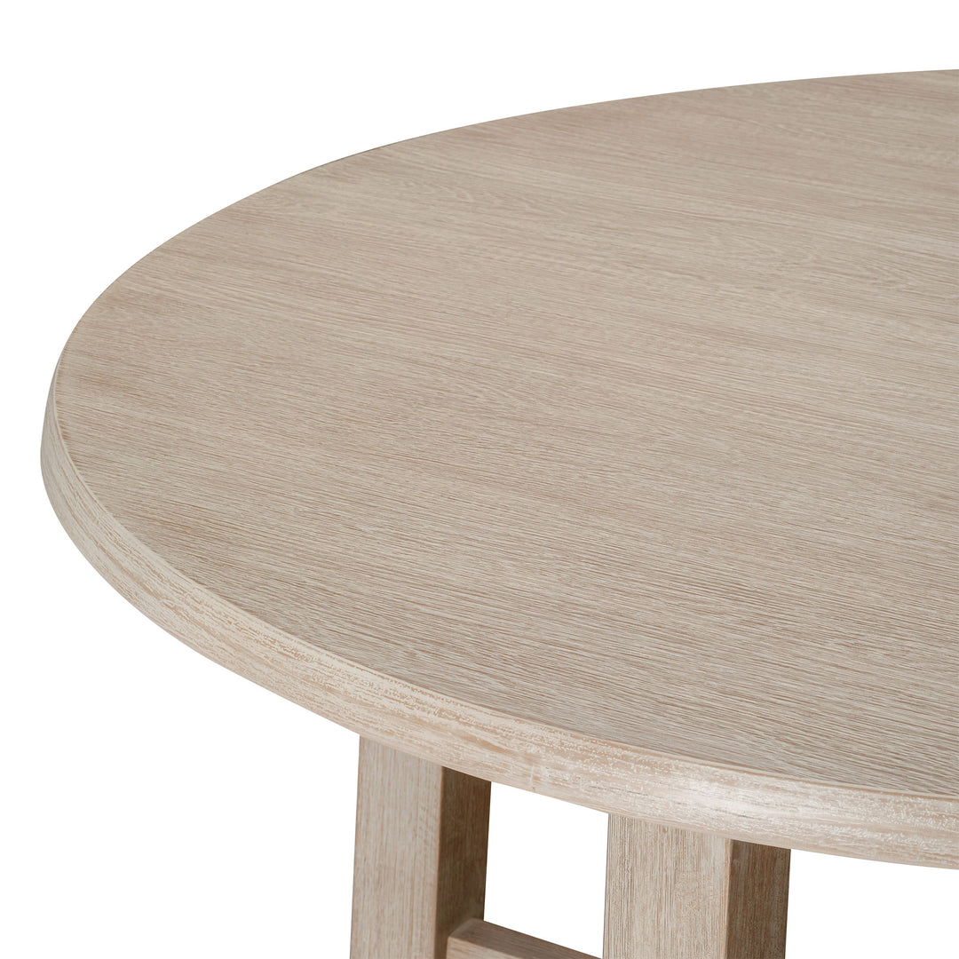 Maven Lane Sasha Round Wooden Dining Table in Weathered White Finish