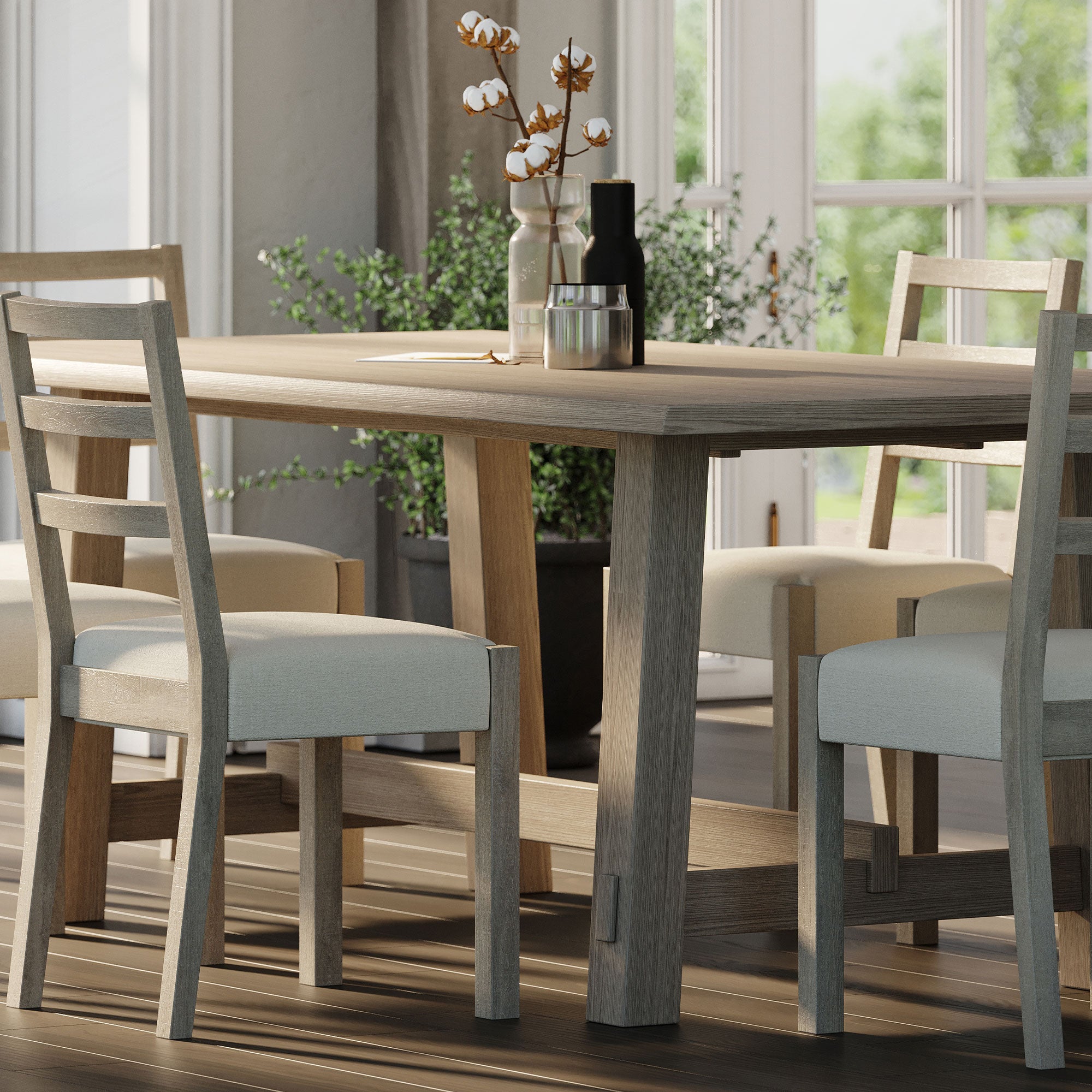 Maven Lane Yves Rectangular Wooden Dining Table in Weathered White Finish - VMInnovations