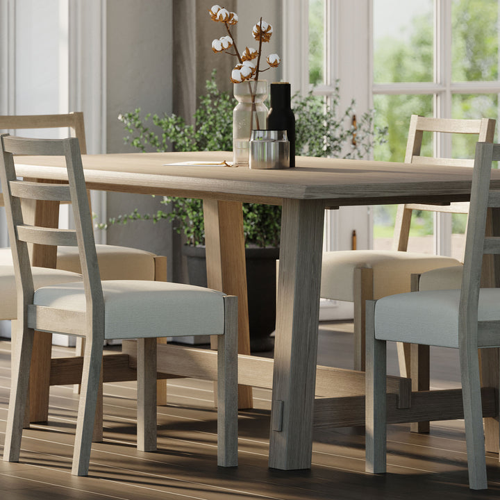 Yves Organic Rectangular Wooden Dining Table in Weathered White Finish