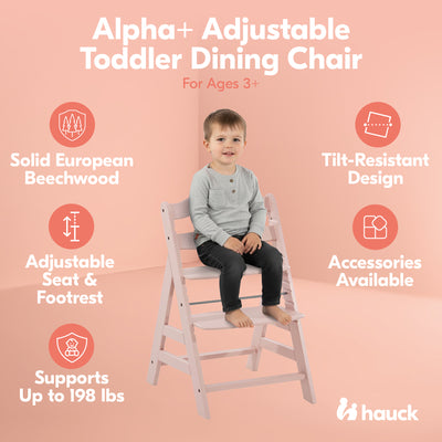 hauck Alpha+ Grow Along Wooden Highchair, Beechwood, Rose Finish (Open Box)