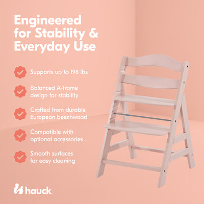 hauck Alpha+ Grow Along Wooden Highchair, Beechwood, Rose Finish (Open Box)
