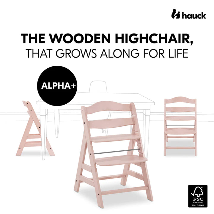 hauck Alpha+ Grow Along Adjustable Wooden Highchair, Beechwood, Rose Finish