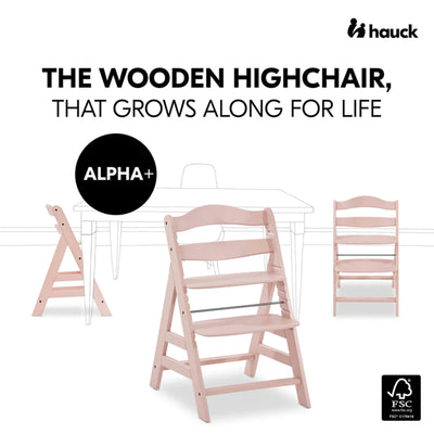 hauck Alpha+ Grow Along Wooden Highchair, Beechwood, Rose Finish (Open Box)