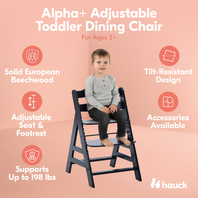 hauck Alpha+ Adjustable Wooden Highchair, Beechwood, Black Finish (Open Box)